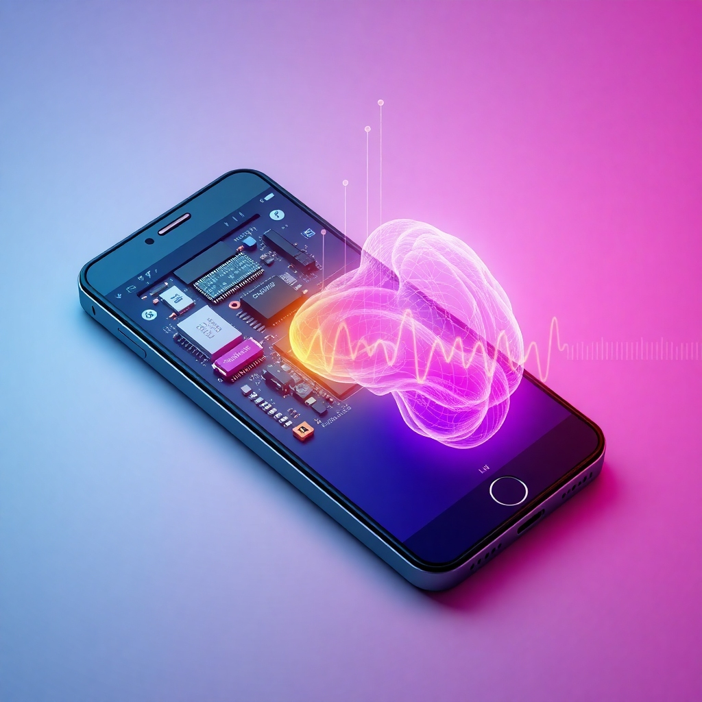Create a conceptual image that shows the impact of frequencies on different aspects of technology and health. For instance, you might display a combination of a smartphone's internal components and a visualization of brainwaves. Use colors that represent these diverse applications. The style should be both educational and visually appealing, with a hint of futuristic innovation.