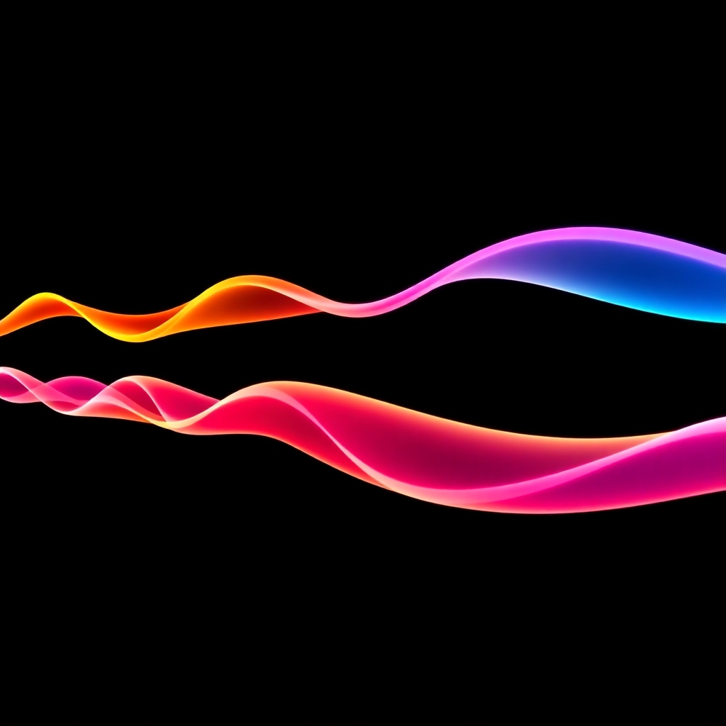 Generate a stylized image showing waveforms of varying frequencies and amplitudes. Use vibrant colors to represent the energy and visually differentiate the wave patterns. The style could draw from scientific illustrations but with a modern, artistic touch. The composition should be balanced, with a clear focus on the waves. The lighting should enhance the contrast and visual appeal of the image. The background can be dark, allowing the waves to pop out. The image should communicate the concept of different frequencies with clarity and aesthetic appeal.