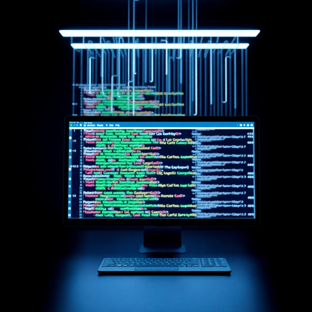 Generate an image depicting the intricate code and technological infrastructure behind a website. The image could be an abstract representation of code transforming into a functional website. The lighting should be sophisticated and sleek, highlighting the details of the technology. The image should be visually engaging, showing the advanced capabilities of the development process. The style should be both sleek and informative, appealing to developers while also being accessible to non-technical viewers.
